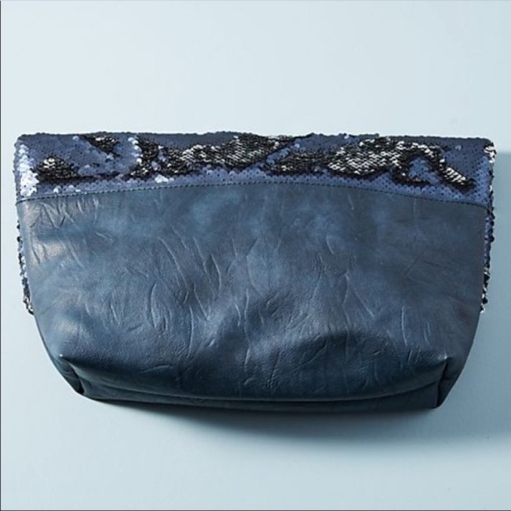 NWT Anthropologie sequin folder clutch purse in navy - Picture 3 of 8